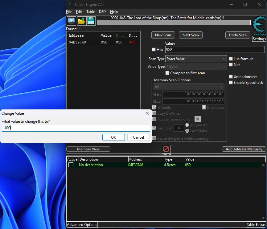 Cheat Engine: Attempting to change the value of CPL&rsquo;s memory location
